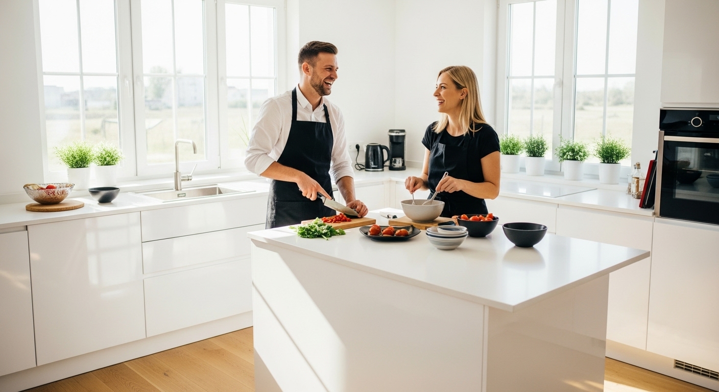 biała kuchnia nowoczesna rodzina