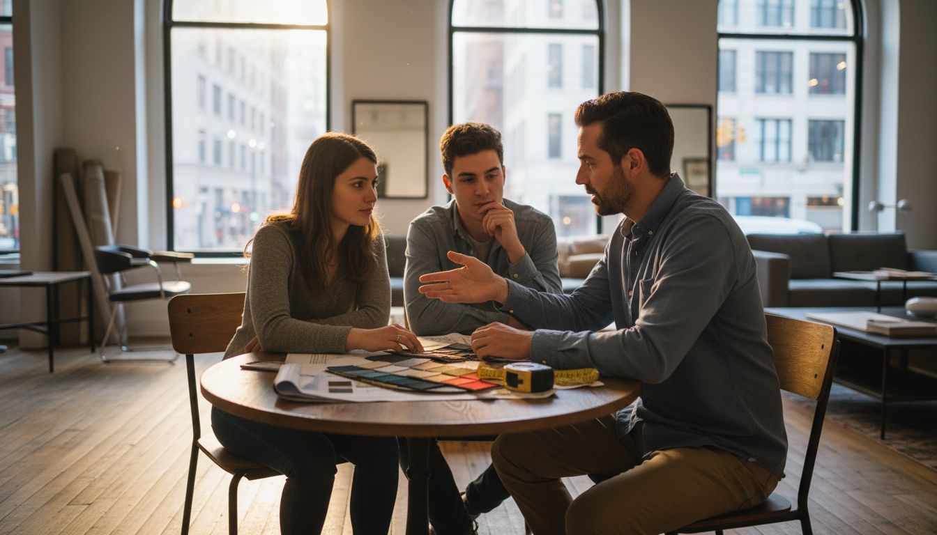 Consultant discussing furniture design with clients