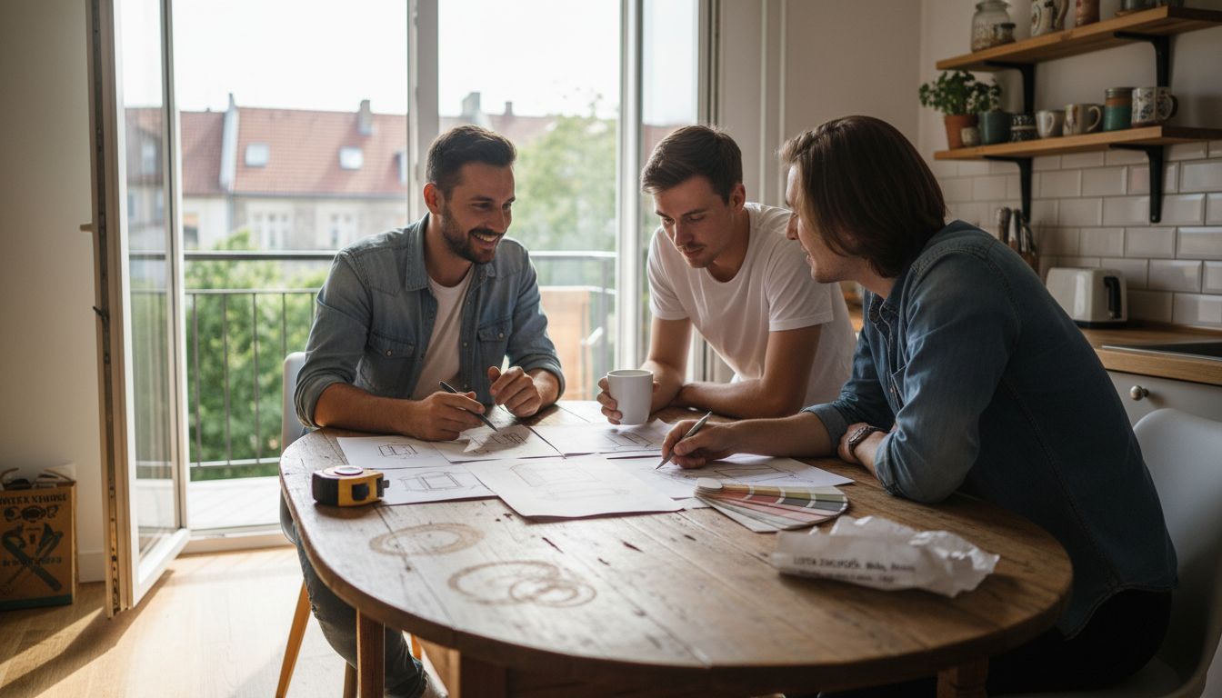 Para spotyka się z projektantem, żeby omówić wykonanie mebli na zamówienie.