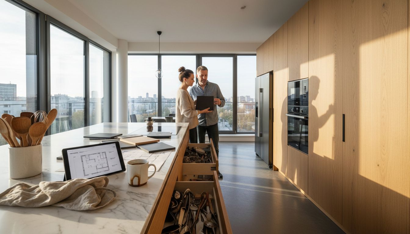 Para omawia projekt swojej nowej kuchni w mieszkaniu