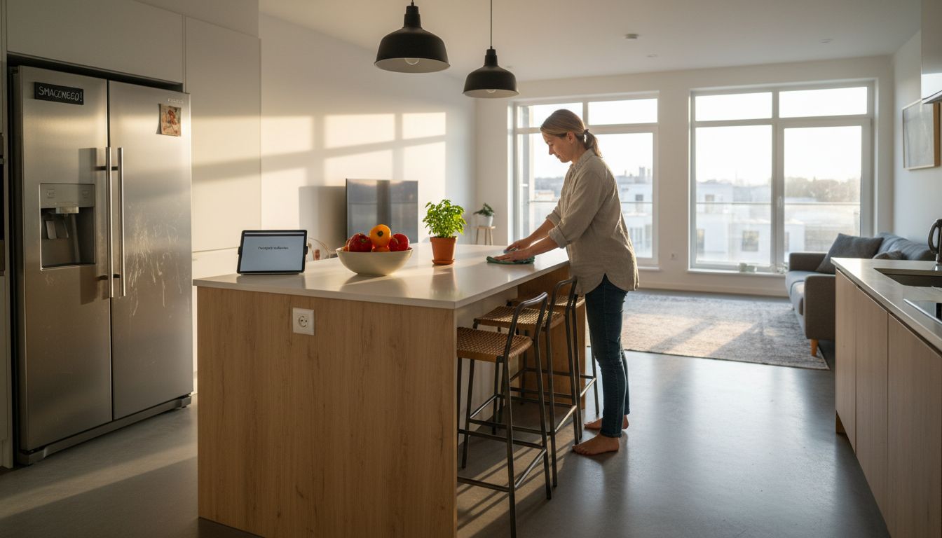 Nowoczesna, pełna światła kuchnia z wyspą – idealne miejsce do wspólnego gotowania i spotkań.