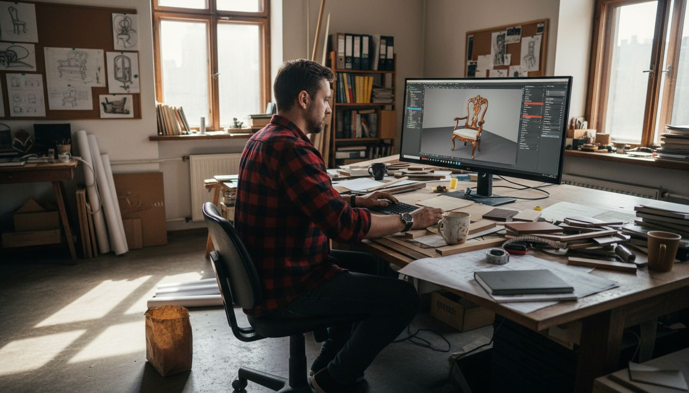 Projektant tworzy model mebla w 3D