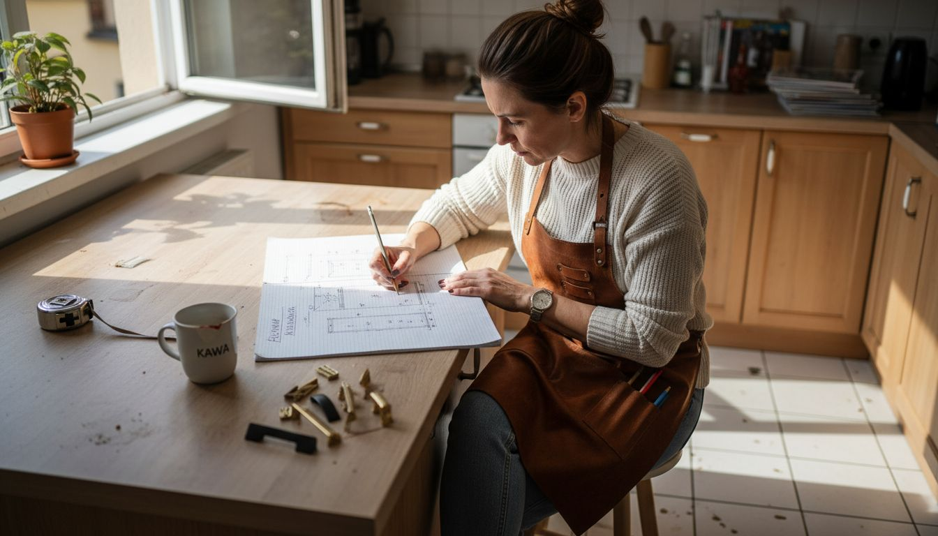 Projektant tworzy szkic praktycznego układu kuchni, dbając o wygodę i funkcjonalność każdego elementu.